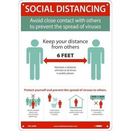 Nmc Safety Sign, SOCIAL DISTANCING, Rigid Plastic 050, 14 H x 10 W in M0148RB
